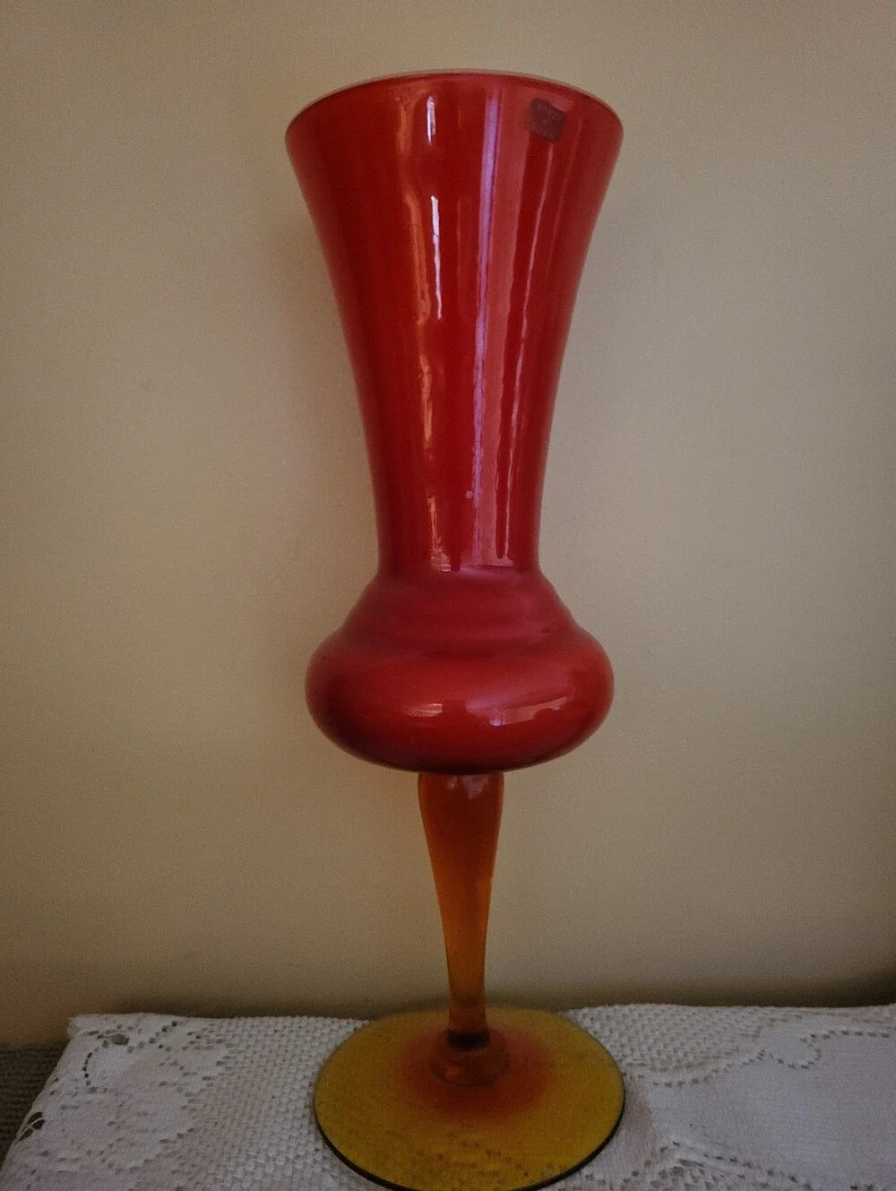 Italian Red And Amberina 13 In Wine Shaped Vase